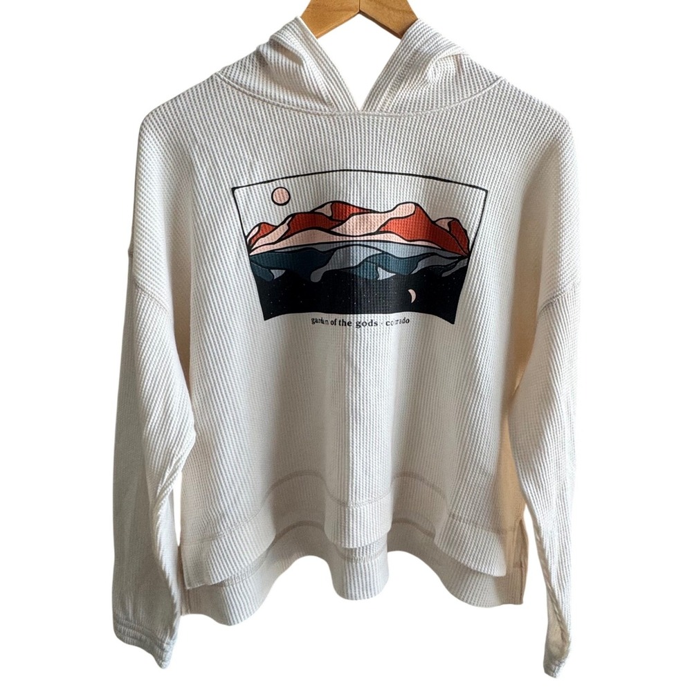 Garden of the Gods Colorado Waffle Knit Hoodie Cream Small Graphic Hoodie Small‎